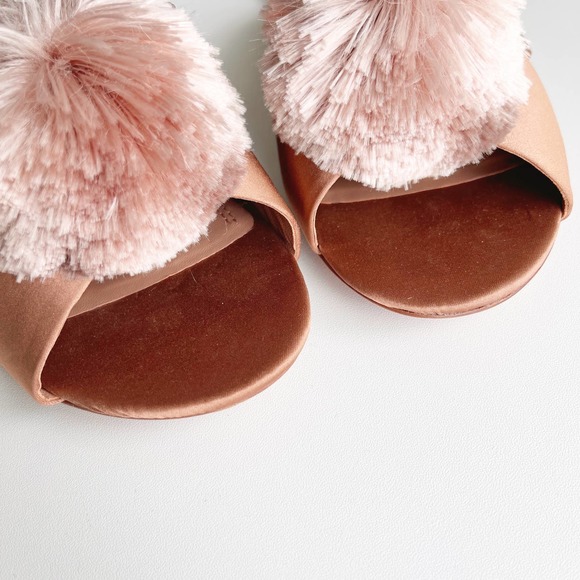 AD & Daughters Satin Leather Pom Pom Harthe Slide Mules Rusty Blush Size 6.5 - Picture 5 of 9